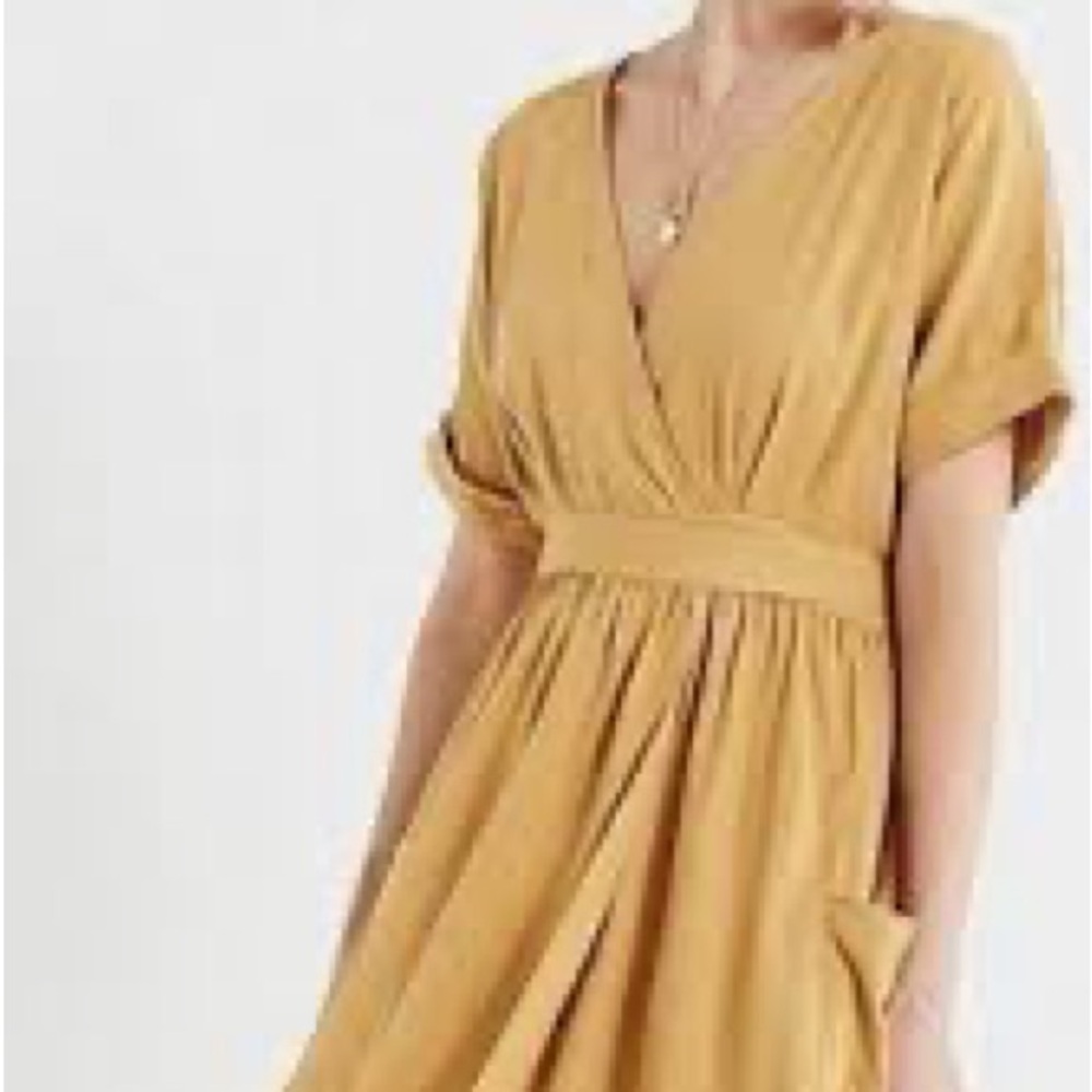 Urban Outfitters Gabrielle Linen Mustard Yellow Wrap Dress